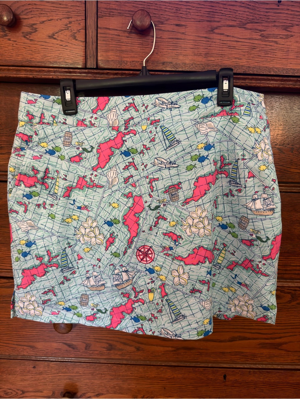 Vineyard Vines Seafoam Skort with Pink & Multicolor Nautical Print